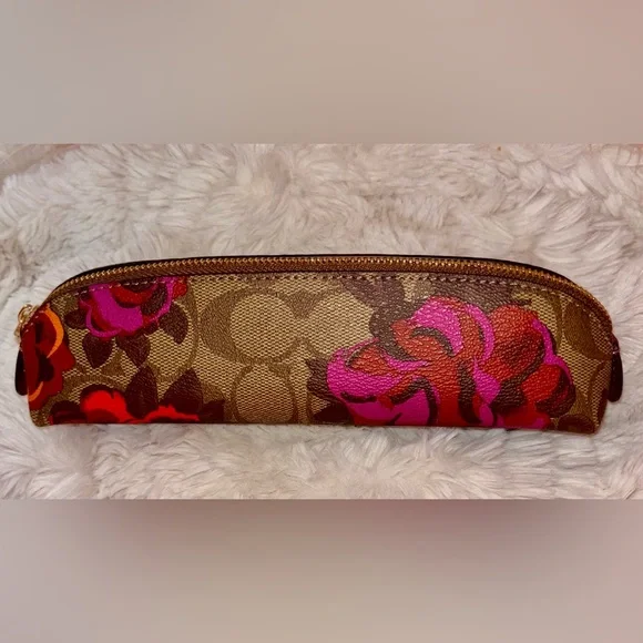 NEW Coach Jumbo Floral Khaki Multi Coated Canvas Pencil Case Makeup Bag - Picture 13 of 16